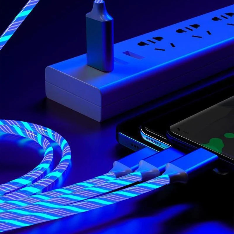 3 in 1 LED Flowing Magnetic Charging Cable Magnetic Phone Charger Light Up Shining USB C Cable Android Micro USB Type C iPhone