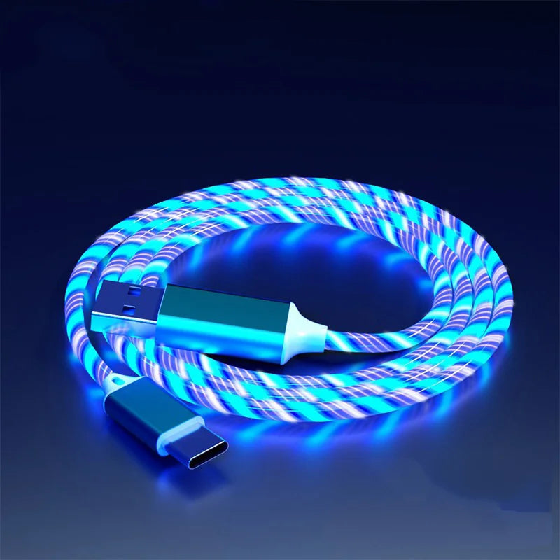 3 in 1 LED Flowing Magnetic Charging Cable Magnetic Phone Charger Light Up Shining USB C Cable Android Micro USB Type C iPhone