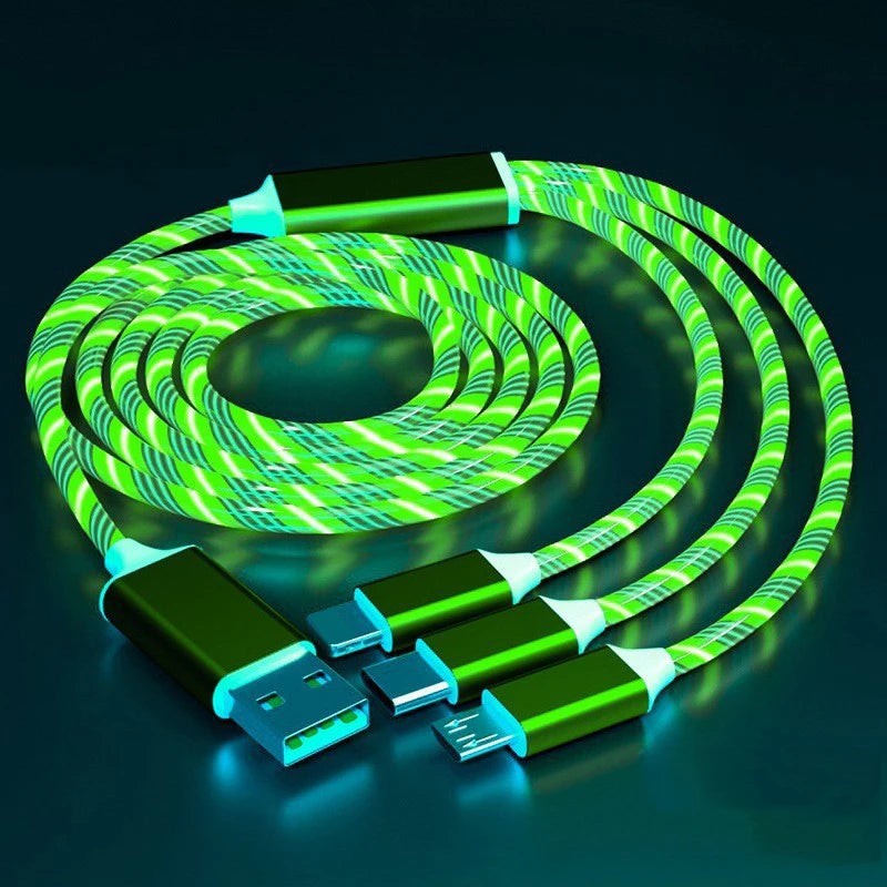 3 in 1 LED Flowing Magnetic Charging Cable Magnetic Phone Charger Light Up Shining USB C Cable Android Micro USB Type C iPhone
