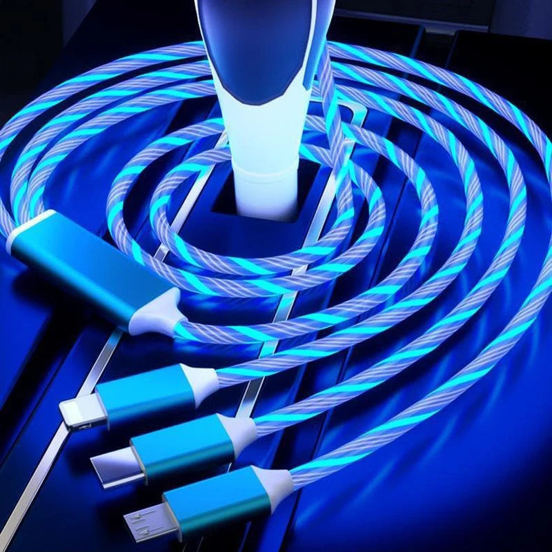 3 in 1 LED Flowing Magnetic Charging Cable Magnetic Phone Charger Light Up Shining USB C Cable Android Micro USB Type C iPhone